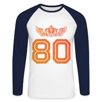 80 Zahl Krone - Unisex Baseballshirt langarm - Weiß/Navy - Vorne - Nik (191cm)