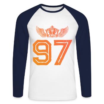 97 Number crown - Unisex Long Sleeve Baseball T-Shirt - white/navy - Front - Nik (191cm)