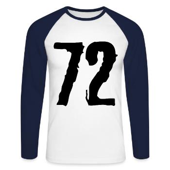 72 Zahl Trikot - Unisex Baseballshirt langarm - Weiß/Navy - Vorne - Nik (191cm)