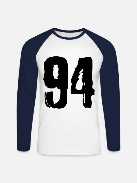 Maillot à 94 numéros - T-shirt baseball manches longues Homme - blanc/marine