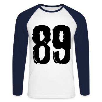 89 number jersey - Unisex Long Sleeve Baseball T-Shirt - white/navy - Front - Nik (191cm)