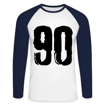 90 Zahl Trikot - Unisex Baseballshirt langarm - Weiß/Navy - Vorne - Nik (191cm)
