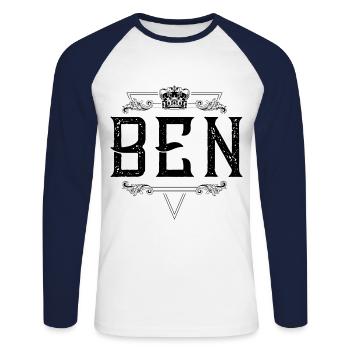 Ben Name - Unisex Baseballshirt langarm - Weiß/Navy - Vorne - Nik (191cm)