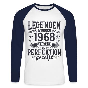 Legenden wurden im Jahrgang 1968 geboren - Unisex Baseballshirt langarm - Weiß/Navy - Vorne - Nik (191cm)