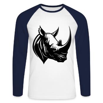 Rhinoceros Animal Head - Unisex Long Sleeve Baseball T-Shirt - white/navy - Front - Nik (191cm)