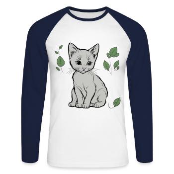 Chat, Chaton, Chats, Enfants - T-shirt baseball manches longues Homme - blanc/marine - Devant - Nik (191cm)