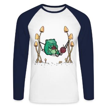 Frosch Handarbeiten Stricken Natur Hängematte - Unisex Baseballshirt langarm - Weiß/Navy - Vorne - Nik (191cm)