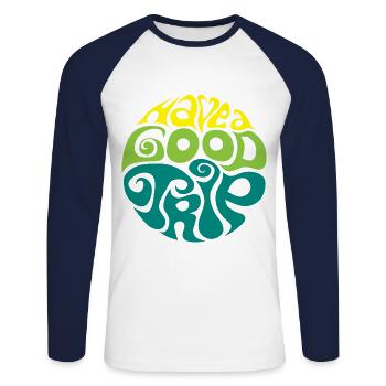 Safe travels! have a good trip sixties 60s Typo - Unisex Long Sleeve Baseball T-Shirt - white/navy - Front - Nik (191cm)