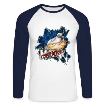 Moin Robbe | Yolo artwork - Unisex Long Sleeve Baseball T-Shirt - white/navy - Front - Nik (191cm)