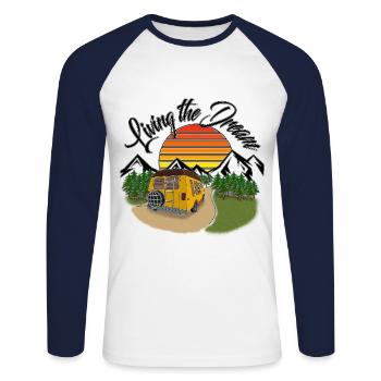 Living the Dream | Yolo artwork - Unisex Long Sleeve Baseball T-Shirt - white/navy - Front - Nik (191cm)