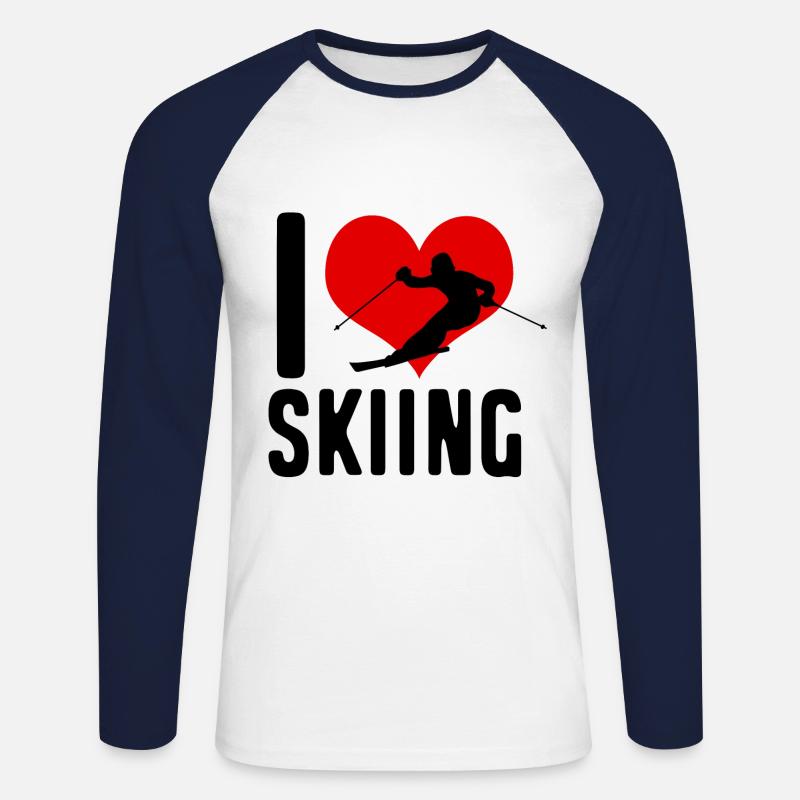 Skiing Skiing Dear Black - Unisex Long Sleeve Baseball T-Shirt - white/navy
