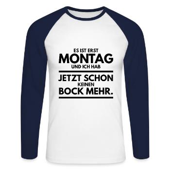 Kein Bock auf Montag Spruch Tshirt Lustig - Unisex Baseballshirt langarm - Weiß/Navy - Vorne - Nik (191cm)