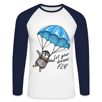 Penguin with a parachute - Let your dreams fly - Unisex Long Sleeve Baseball T-Shirt - white/navy - Front - Nik (191cm)