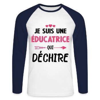 Je Suis Une Éducatrice Qui Déchire - T-shirt baseball manches longues Homme - blanc/marine - Devant - Nik (191cm)