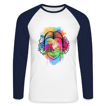 Ein Schönes und Lustiges Aquarell Calavera Design - Unisex Baseballshirt langarm - Weiß/Navy - Vorne - Nik (191cm)