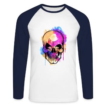 Fearful and beautiful watercolor skull design - Unisex Long Sleeve Baseball T-Shirt - white/navy - Front - Nik (191cm)