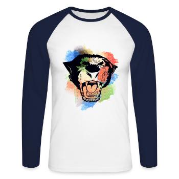 A Beautiful and Fun Watercolor Tiger Design - Unisex Long Sleeve Baseball T-Shirt - white/navy - Front - Nik (191cm)