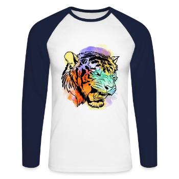 A Beautiful and Fun Watercolor Tiger Design - Unisex Long Sleeve Baseball T-Shirt - white/navy - Front - Nik (191cm)