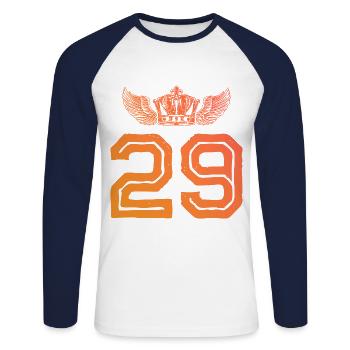 29 Zahl Krone - Unisex Baseballshirt langarm - Weiß/Navy - Vorne - Nik (191cm)