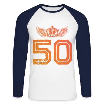 50 number crown - Unisex Long Sleeve Baseball T-Shirt - white/navy - Front - Nik (191cm)