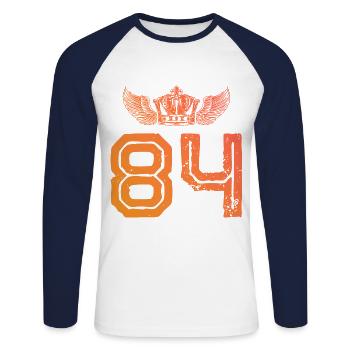 84 Couronne numérique - T-shirt baseball manches longues Homme - blanc/marine - Devant - Nik (191cm)