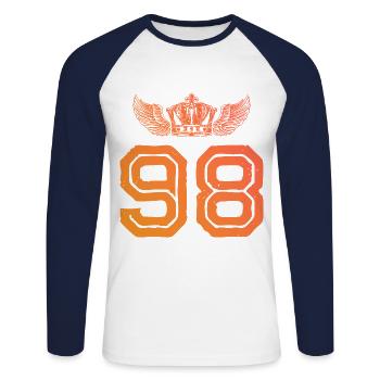 98 Number crown - Unisex Long Sleeve Baseball T-Shirt - white/navy - Front - Nik (191cm)