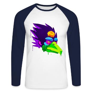 Un beau et amusant design d’aigle Karasu Tengu - T-shirt baseball manches longues Homme - blanc/marine - Devant - Nik (191cm)
