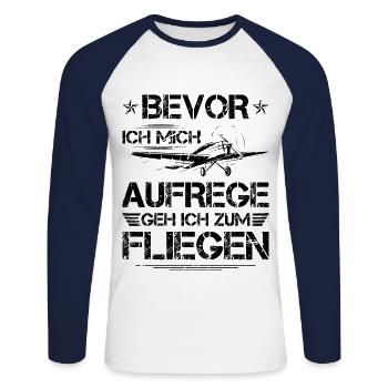 Bevor Ich Mich Aufrege Fliegen Motorflugzeug Pilot - Unisex Baseballshirt langarm - Weiß/Navy - Vorne - Nik (191cm)