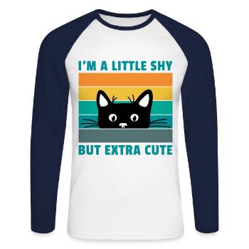I'm A Little Shy But Extra Cute Retro Cat Lover Ca - Unisex Baseballshirt langarm - Weiß/Navy - Vorne - Nik (191cm)