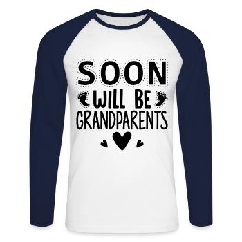 We become grandparents, We become grandma and grandpa - Unisex Long Sleeve Baseball T-Shirt - white/navy - Front - Nik (191cm)