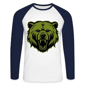 Silhouette de tête de grizzli d’ours - T-shirt baseball manches longues Homme - blanc/marine - Devant - Nik (191cm)