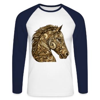 Horse Head Animal - Unisex Long Sleeve Baseball T-Shirt - white/navy - Front - Nik (191cm)