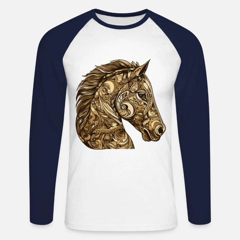 Pferd Kopf Tier - Unisex Baseballshirt langarm - Weiß/Navy