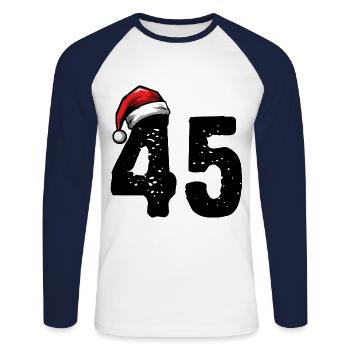 45 Numéro Noël - T-shirt baseball manches longues Homme - blanc/marine - Devant - Nik (191cm)