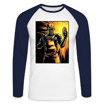 Bitcoin Miner Satoshi Nakamoto BTC Bitcoins Mining - Unisex Baseballshirt langarm - Weiß/Navy - Vorne - Nik (191cm)