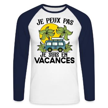 Vacances été plage Je peux pas cadeau humour - T-shirt baseball manches longues Homme - blanc/marine - Devant - Nik (191cm)