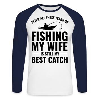 Pêche Poisson Bateau Outdoor Hobby Femme Drôle De Blague - T-shirt baseball manches longues Homme - blanc/marine - Devant - Nik (191cm)