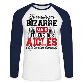 Aigle Faucon Cadeau Fauconnier Chasseur Humour - T-shirt baseball manches longues Homme - blanc/marine - Devant - Nik (191cm)