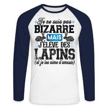 Lapin Cuniculteur Cuniculture Animal Cadeau Humour - T-shirt baseball manches longues Homme - blanc/marine - Devant - Nik (191cm)