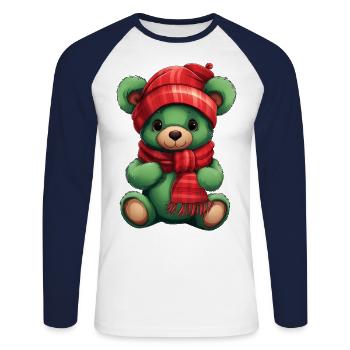 Winter Teddy - Unisex Baseballshirt langarm - Weiß/Navy - Vorne - Nik (191cm)