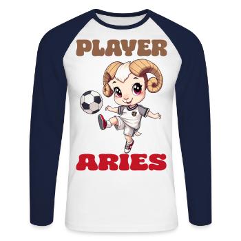 Football Zodiaque Joueur Horoscope Bélier Astro - T-shirt baseball manches longues Homme - blanc/marine - Devant - Nik (191cm)