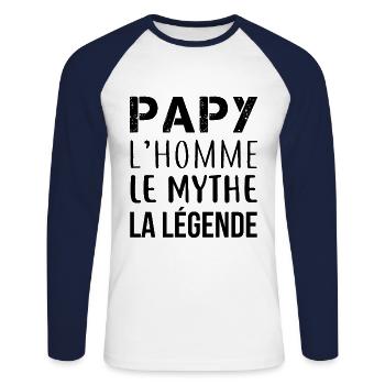 Papy / L'homme la légende - T-shirt baseball manches longues Homme - blanc/marine - Devant - Nik (191cm)
