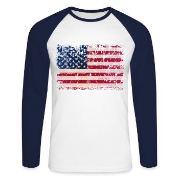 USA Flagge Fahne Stars and stripes - Unisex Baseballshirt langarm - Weiß/Navy - Vorne - Nik (191cm)