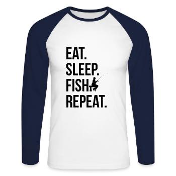 Pêche Pêche Pêche - T-shirt baseball manches longues Homme - blanc/marine - Devant - Nik (191cm)