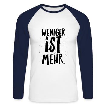 Weniger ist mehr Minimalismus Geschenkidee weniger - Unisex Baseballshirt langarm - Weiß/Navy - Vorne - Nik (191cm)