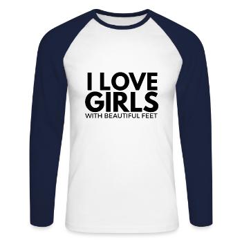 Love girls with beautiful feet - Unisex Baseballshirt langarm - Weiß/Navy - Vorne - Nik (191cm)