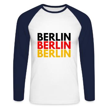 BERLIN BERLIN BERLIN HAUPTSTADT VON DEUTSCHLAND - Unisex Baseballshirt langarm - Weiß/Navy - Vorne - Nik (191cm)