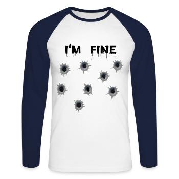Einschusslöcher mit Blut - I'm Fine - Unisex Baseballshirt langarm - Weiß/Navy - Vorne - Nik (191cm)