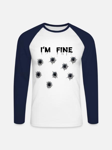 Einschusslöcher mit Blut - I'm Fine - Unisex Baseballshirt langarm - Weiß/Navy