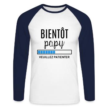 Bientôt papy - T-shirt baseball manches longues Homme - blanc/marine - Devant - Nik (191cm)